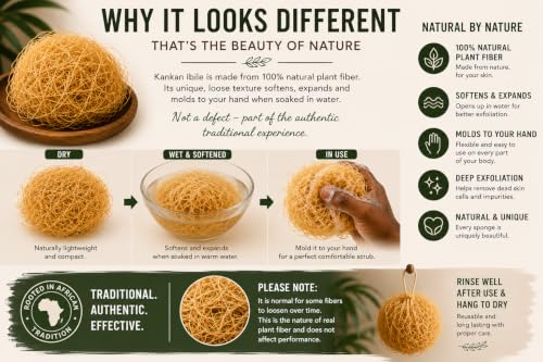 Authentic African Exfoliating Bath Sponge - Natural Kankan Ibile (4 Pack)