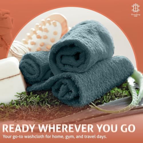 HomeBurg Teal Cotton Washcloths 10-Pack - Soft, Absorbent Bathroom & Kitchen Towels, 12x12 Inches