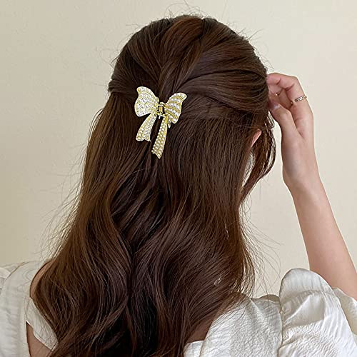 Gold Butterfly Pearl Hair Clip for Women Girls Elegant Metal Claw Barrettes