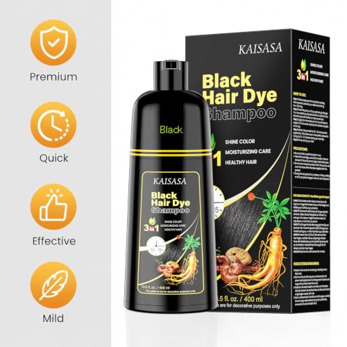 KAISASA Black Hair Dye Shampoo 3 in 1 for Full Gray Coverage