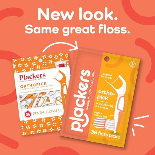 Plackers Orthopick Flossers 36 Count — Flexible, Shred-Resistant Dental Picks for Braces