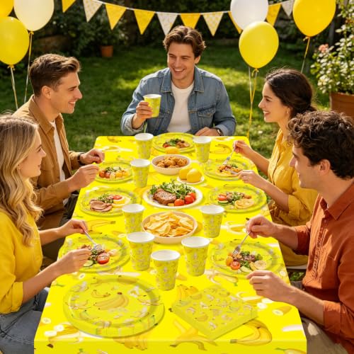 Bananas Party Tableware Set for 20 - Plates, Cups, Napkins & Tablecover