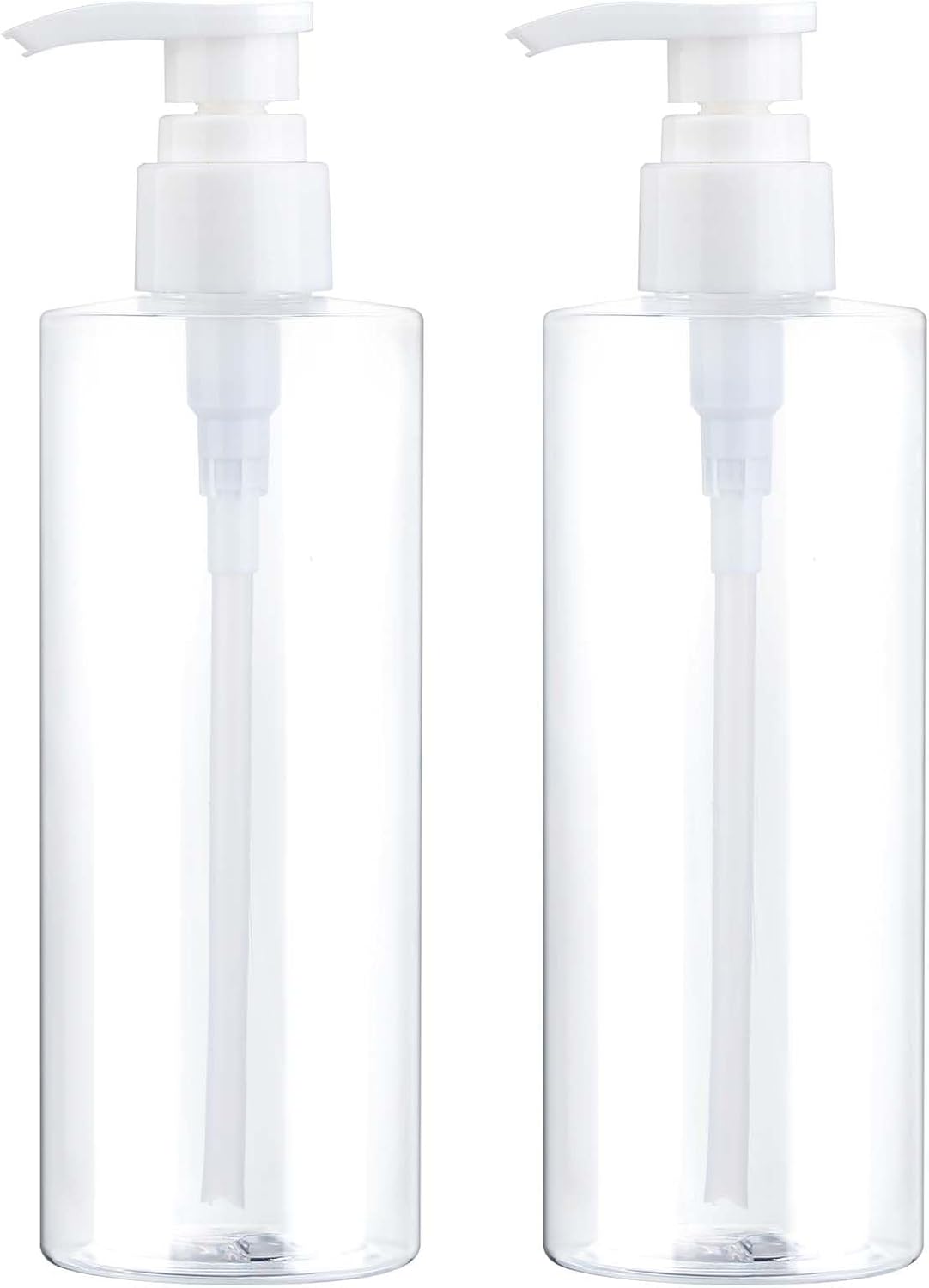 BPA-Free Plastic Pump Bottle Dispenser - Refillable 2-Pack for Shampoo, Lotion & Body Wash | Clear Cylindrical Design