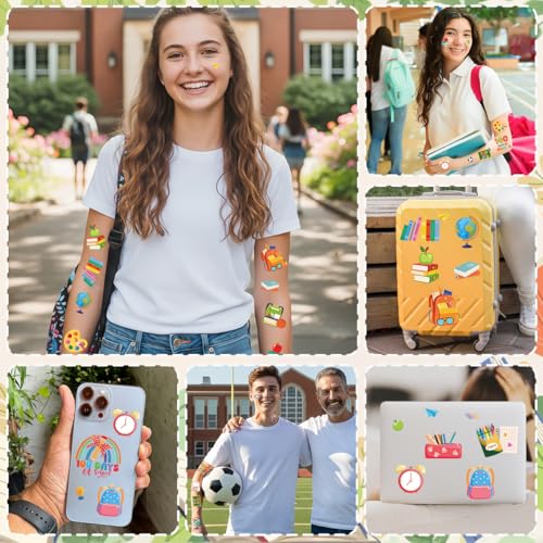 8 Sheets 200+ School Themed Temporary Tattoos for 100 Days Celebration & Party Favors