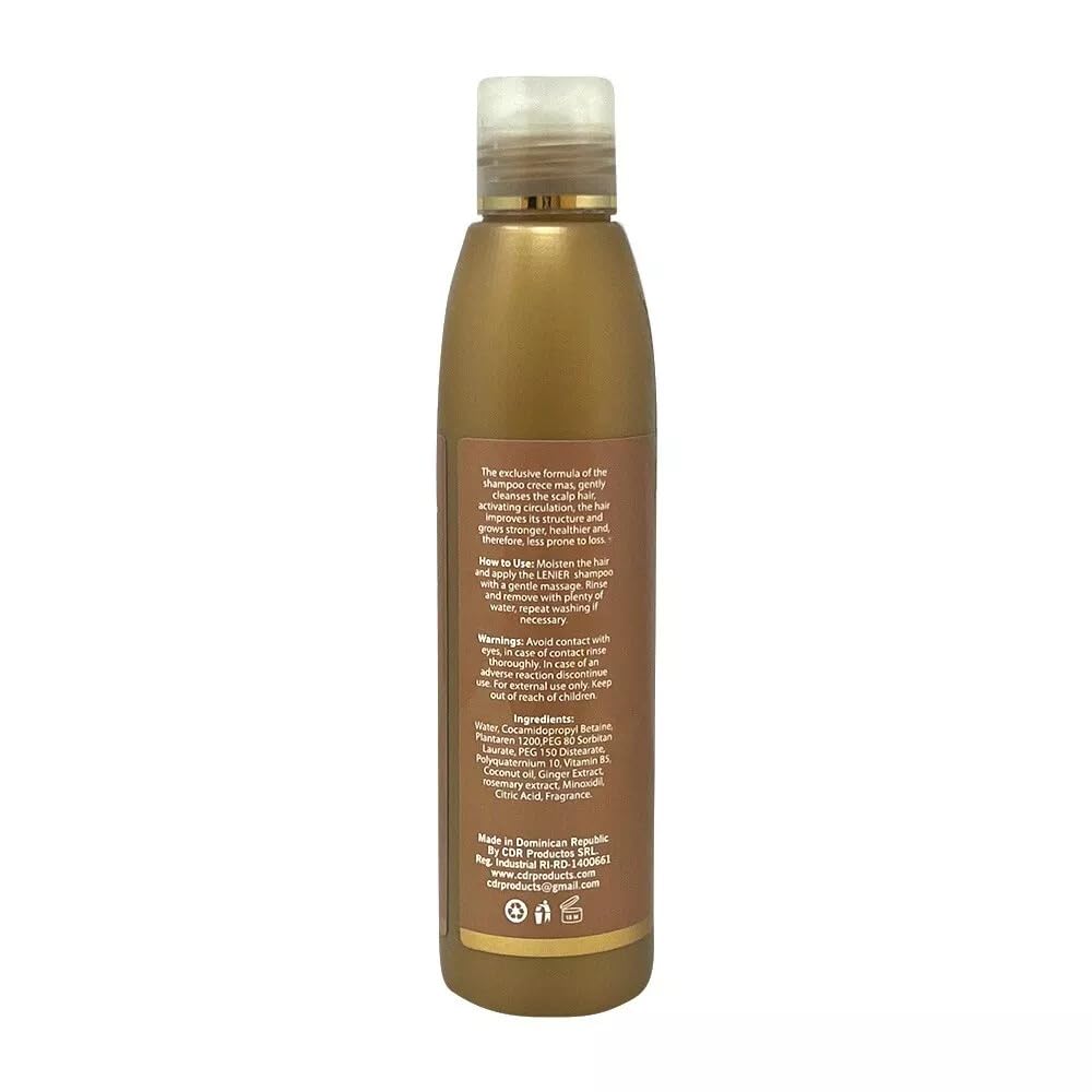 Lenier Shampoo Crece Más – Promotes Hair Growth & Control Fall | With Coconut Oil, Rosemary & Ginger | Clean & Refreshing | Sulfate-Free, Salt-Free, Paraben-Free 17 oz