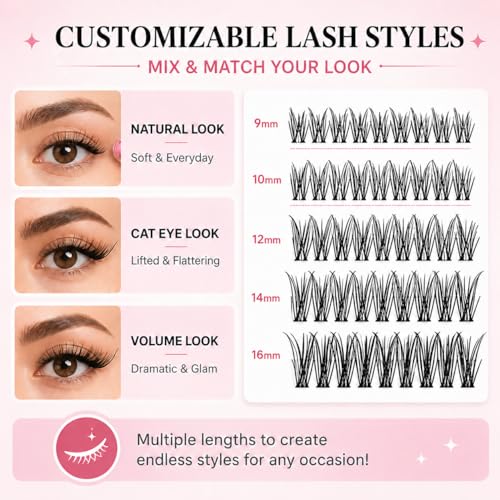 Kraeci DIY Lash Extension Kit - 280 Clusters, 9-16mm, Bond & Seal