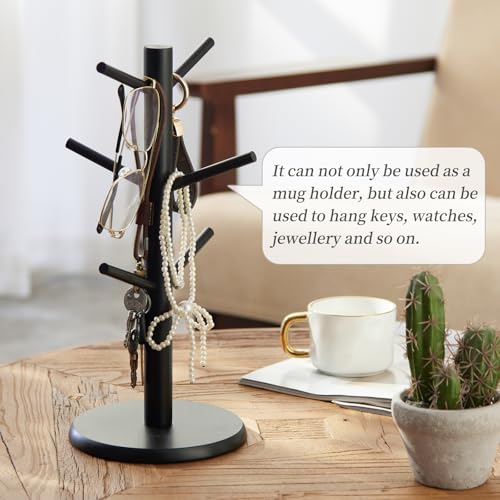 Kitsanery Bamboo Mug Holder Tree with 6 Hooks - Black