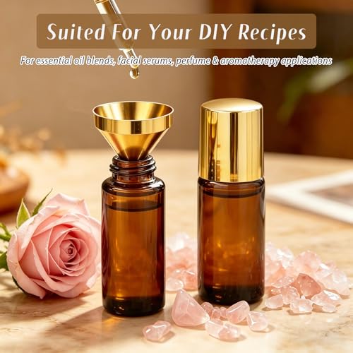 Rose Quartz Roller Bottle - 2 Pack Amber Glass 1oz Roll-ons for Oils