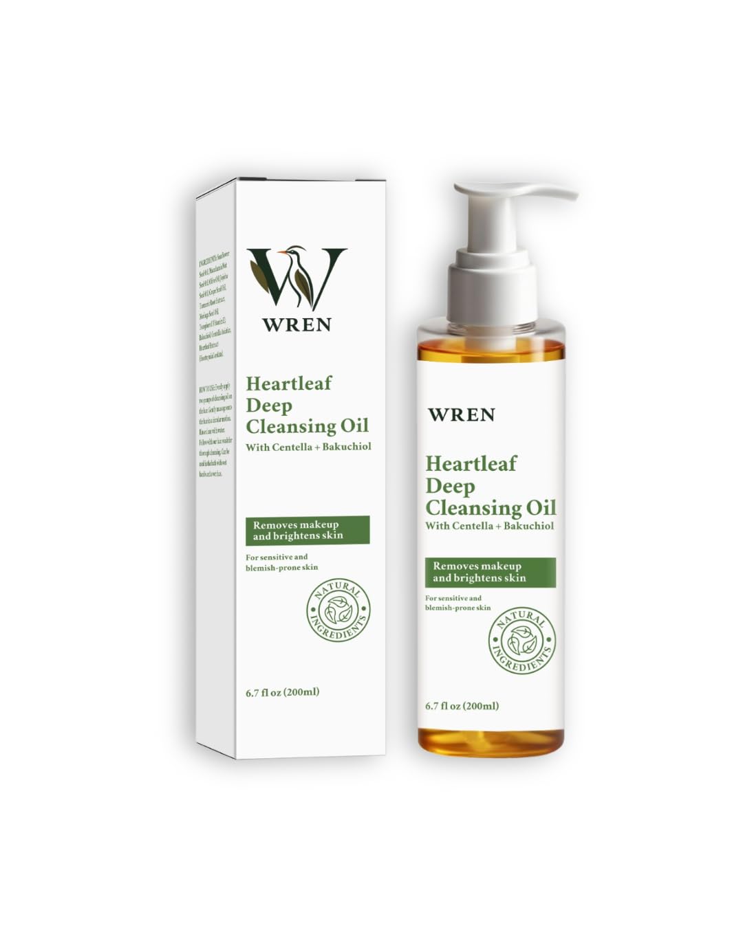 Wren Heartleaf & Centella Cleansing Oil – Pore Control & Double Cleanse Face Wash for Glass Skin, Melt Blackheads, Makeup & Sunscreen Remover, Calming for Sensitive Skin – 6.76 fl.oz