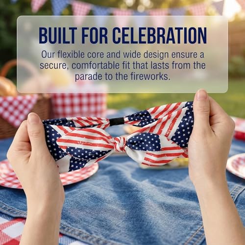 SEVSOASEVK Bule American Flag Headbands with Patriotic Bows - 4th of July Accessories