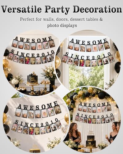 Sweet 16 Birthday Banner with Photo Display | Glitter Milestone Decor