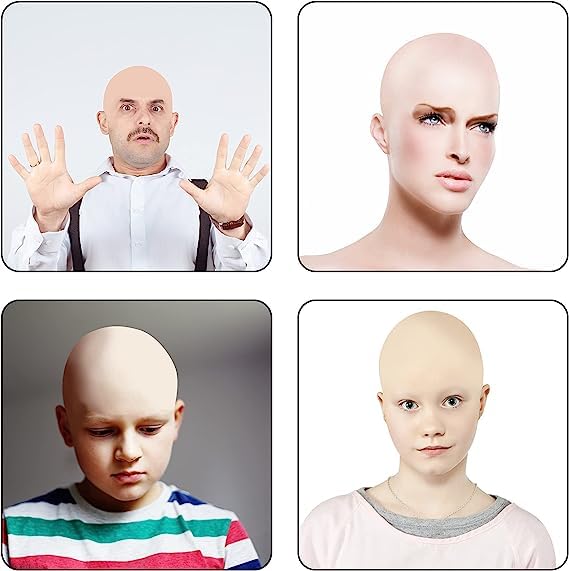 Bald Cap for Adults - 6 Piece Latex Wig Cap Costume Accessory for Halloween Parties | Black