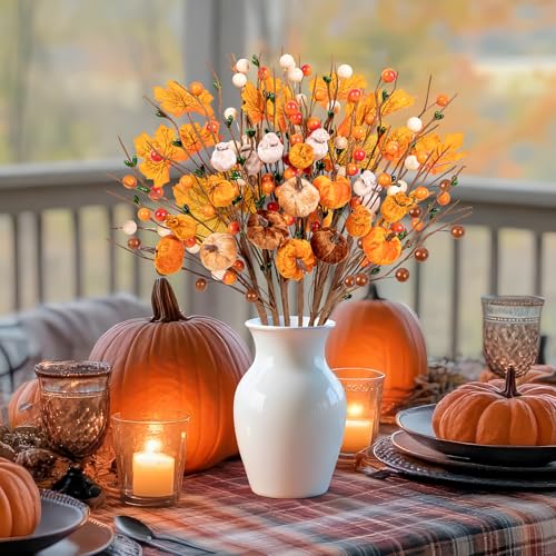 8Pcs Fall Artificial Flower Pumpkin Picks - Autumn Table Decor