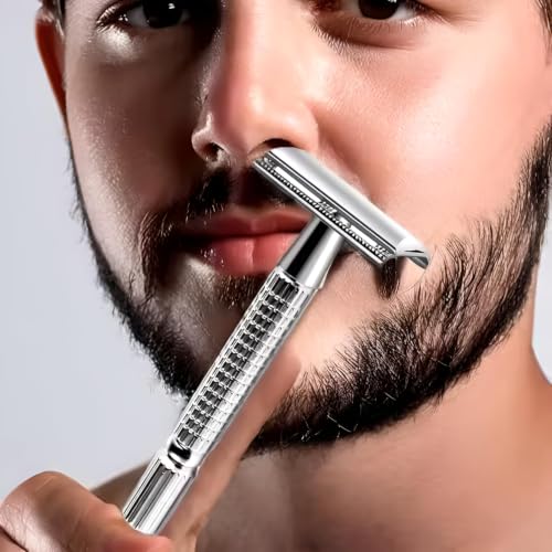 Double Edge Safety Razor with 3 Platinum Coated Blades