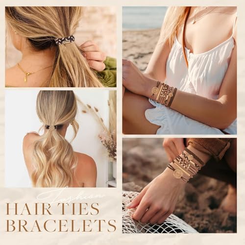 SYGY 10 PCS Boho Hair Ties & Bracelets - Dark Coffee Colors