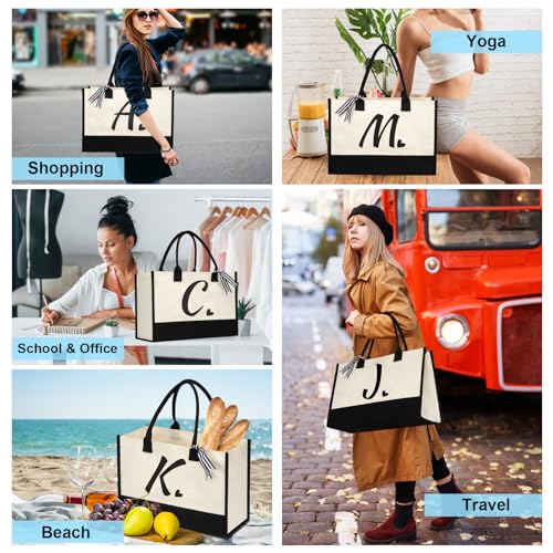 Personalized Initial Canvas Tote Bag - Custom Beach Bag Gift