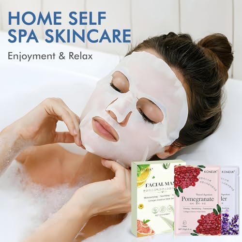 KONEUK 24 Pack Collagen Face Masks Skincare Set for Hydrating & Nourishing All Skin Types – Includes 12 Varieties
