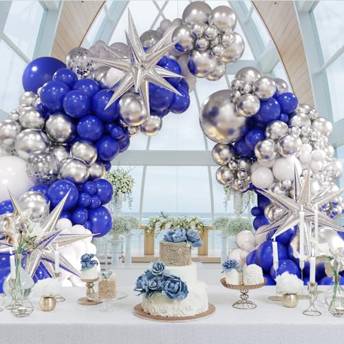 FOTIOMRG Royal Blue & Silver Balloon Arch Kit - 131pcs for Parties