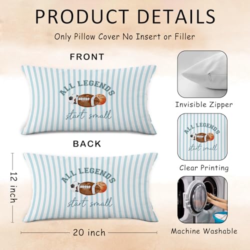 Sports-Themed Throw Pillow Cover 12x20 for Kids' Rooms