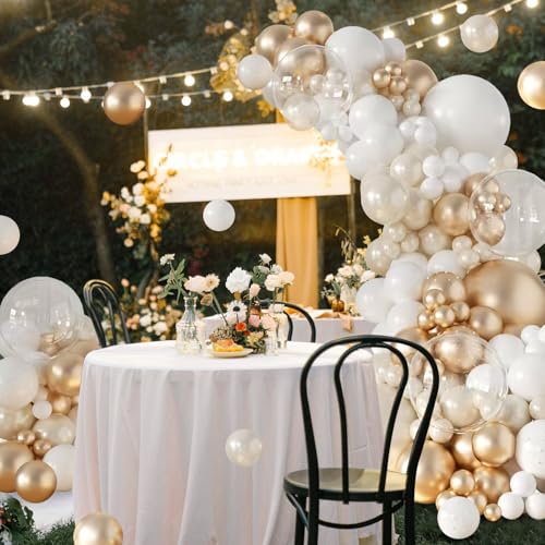 Pearl Champagne Gold & White Balloon Garland Arch Kit