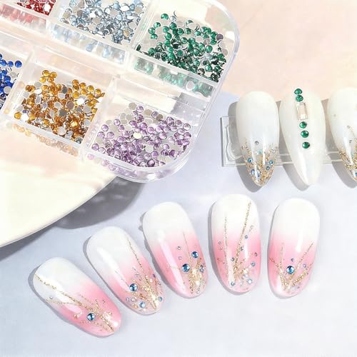 3000PCS Multicolor Nail Rhinestones - 2mm Flat Back Gems Set