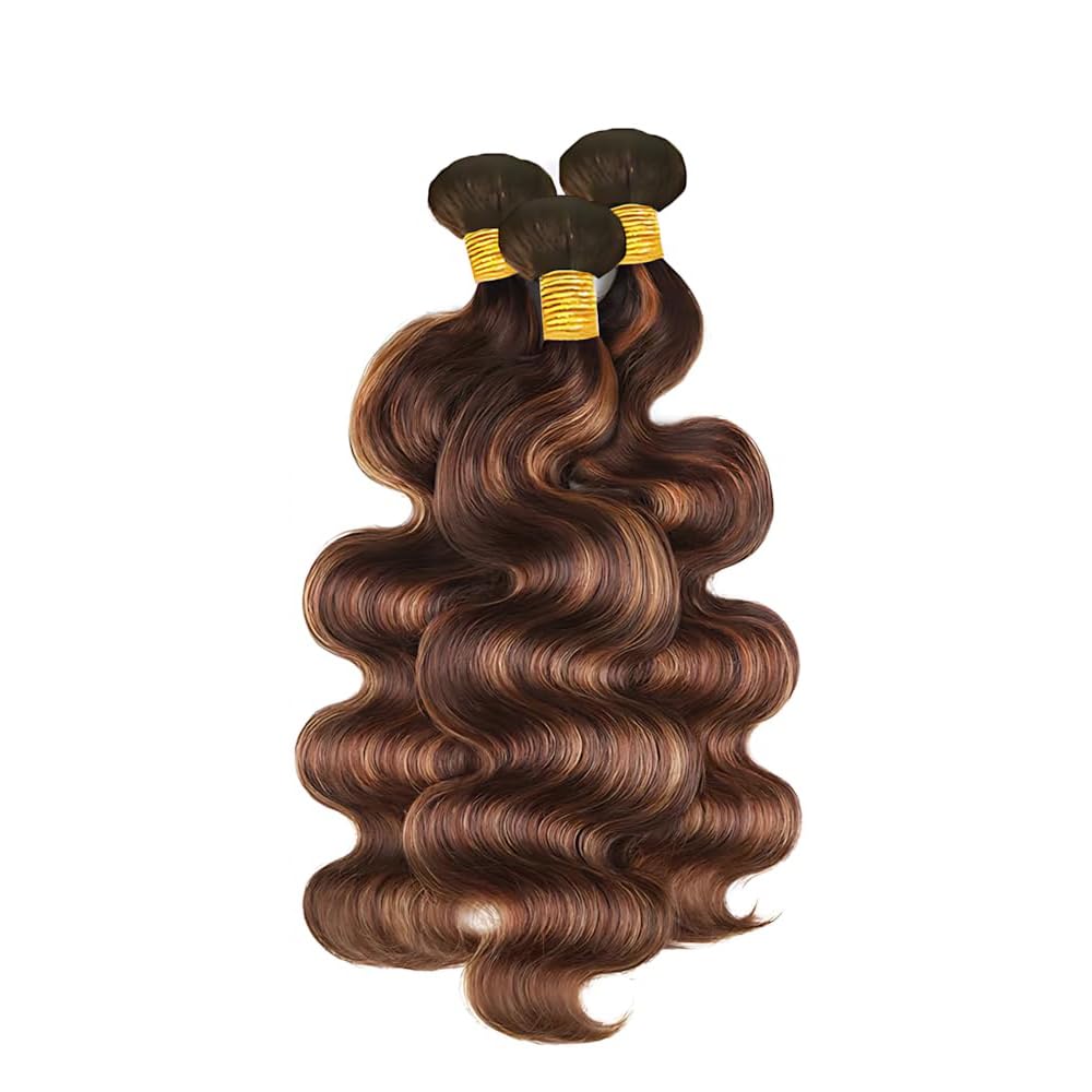 Color 30 Bundles P4/30 Body Wave Bundle 26 28 30 Inch Highlight Human Hair 3 Bundles Two Tone Brown Mixed With Light Brown Bundle