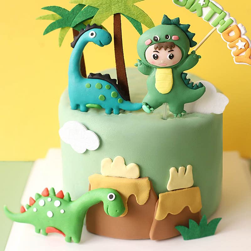 Dinosaur Cake Toppers Set - 9 Pack for Birthday & Baby Shower