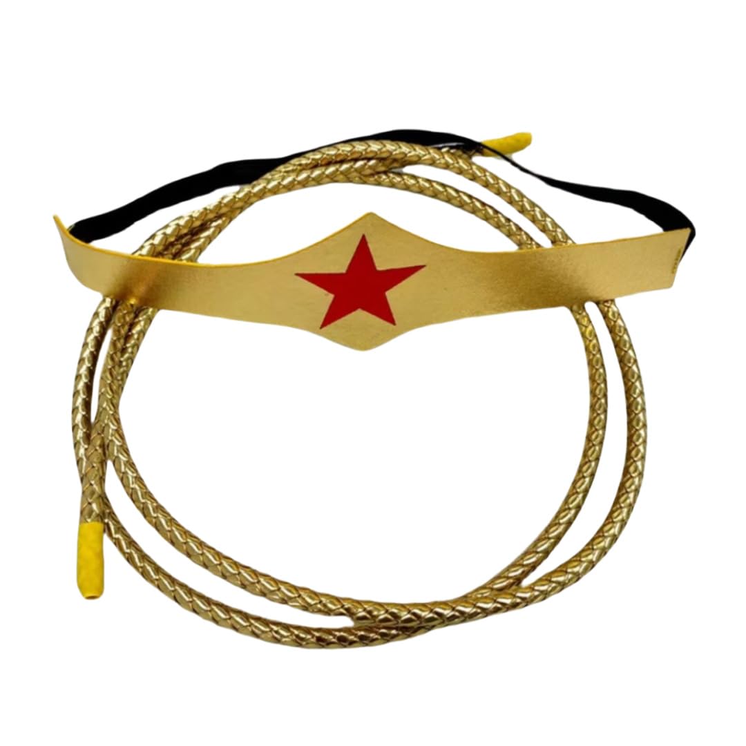 Halloween Woman of Wonder Costume Accessories Cosplay Set: Gold Tiara, wrist bands, 2 Meters Lasso