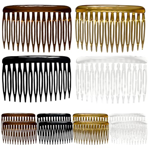 ELLOPH 12 Pack French Hair Combs for Women - Black, White, Brown, Decorative Side Hair Clips for Bridal & Updos, 14 Teeth, Fine & Thin Hair