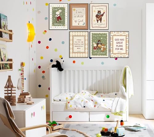 Inspirational Bible Verses Nursery Wall Art Set - 6 Unframed Prints