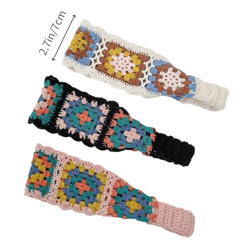 3PCS Handmade Crochet Headbands - Bohemian Knit Elastic Hair Wraps