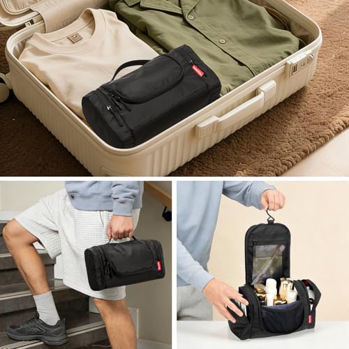 Water-Resistant Hanging Toiletry Bag with Multiple Compartments - Black
