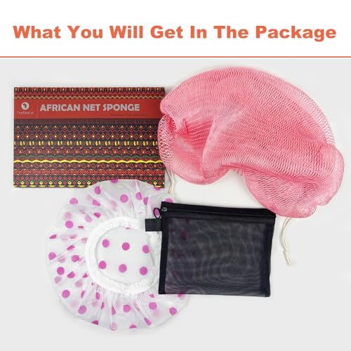 Authentic African Exfoliating Net Sponge with Handles - Pink
