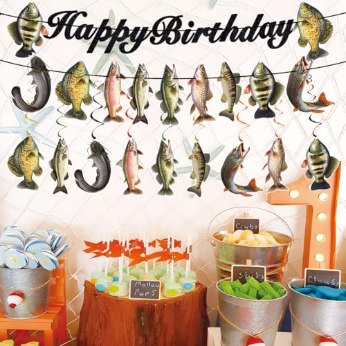 Fishing Theme Birthday Party Decorations - 18 Pre-Strung Swirls