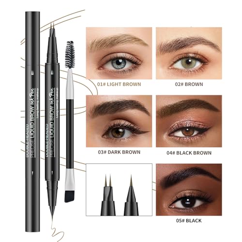 Dual-Ended Eyebrow Pen with Micro Fork-Tip & Brush - 5 Shades