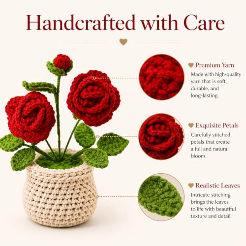 Handmade Crochet Red Rose Decor - Romantic Gift for Her