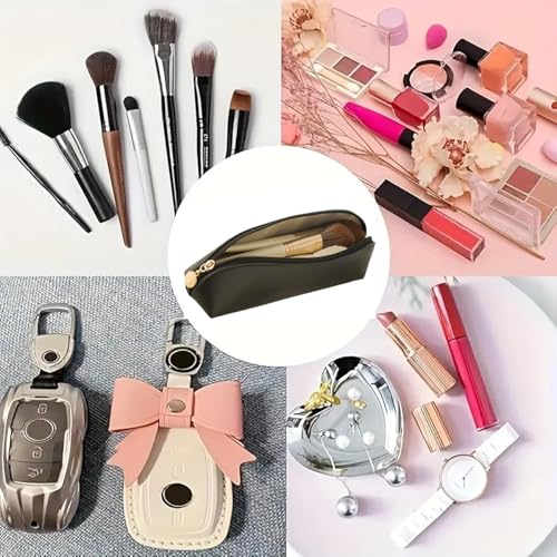 Travel makeup brush pouch - Black PU leather, 1pc compact organizer