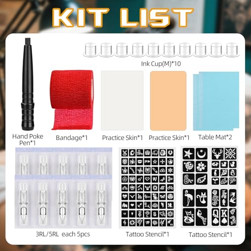 ATOMUS Gray DIY Tattoo Cartridge Pen Kit with Stencil Practice Skin & Ink Cups