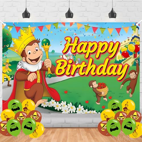 George of Curious Birthday Party Banner Backdrop - Cartoon Monkey Theme