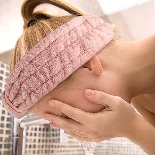 WILLBOND Spa Headband for Washing Face - Pink (4 Pack), Microfiber Terry Cloth Facial Headbands