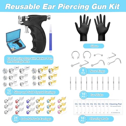Professional Ear and Nose Piercing Gun Kit with Studs and Earrings