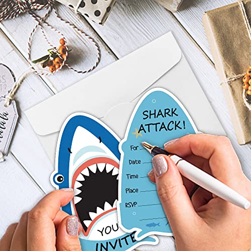 Shark Birthday Party Invitations with Envelopes - Set of 15