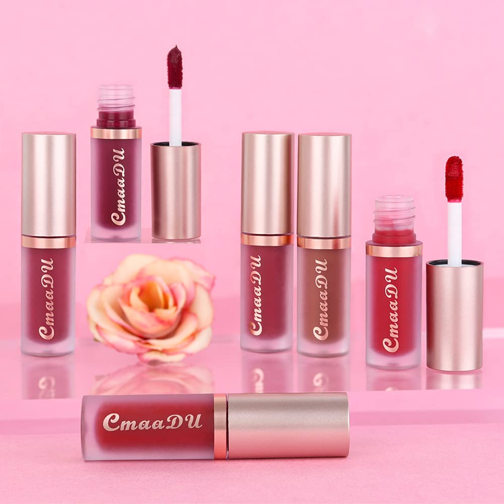 evpct 1Pcs Ruby Brick Red Matte Liquid Lipstick Lip Gloss Glossy Set for Black Women 24 Hour Silky Velvet Lipstick labiales matte larga duracion mate 24 horas originales 08#