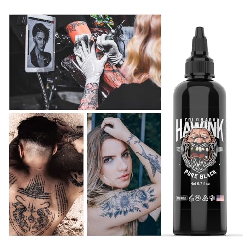 Hawink Vegan Black Tattoo Ink 6.7oz (200ml) Professional Pigment, USA Standard, Pure Black TI963