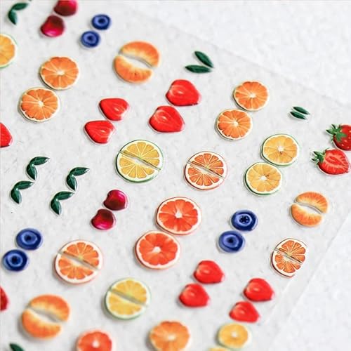 IDDFEVE 5D Embossed Fruit Nail Art Stickers - Cherry, Strawberry, Orange