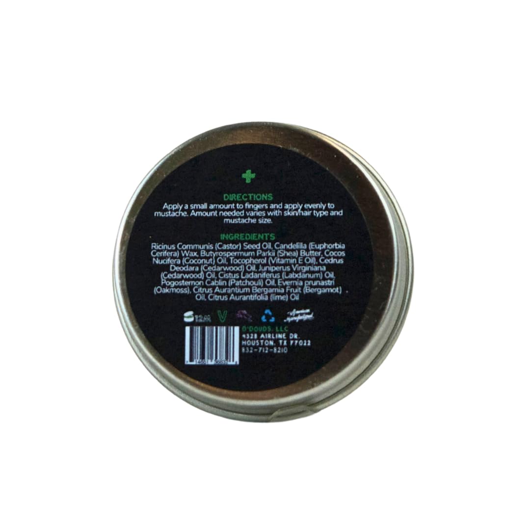 O'Douds Mustache Wax - Daily Natural Moustache & Beard Styling with a Firm Hold, Natural Shine - Plant-Based, Vegan Ingredients for Grooming, Shaping, & Conditioning, Oakmoss & Cedar Scent, 1 oz.