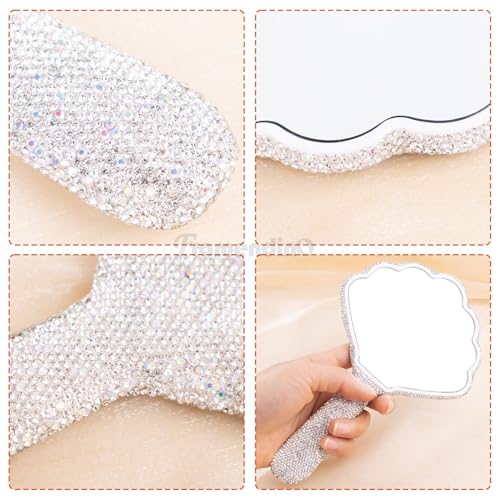 Framendino Rhinestone Shell Handheld Mirror - Sparkling Bling Makeup Mirror