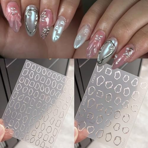 5D Metallic Nail Art Stickers - 4 Sheets Geometric Designs