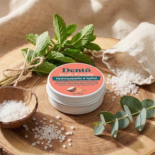Dento Hydroxyapatite & Xylitol Tooth Powder with Charcoal & Clay - Natural Whitening 1oz
