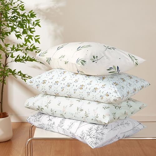 Queen Size Pillow Cases Set of 2 - Black & White Plant Patterns